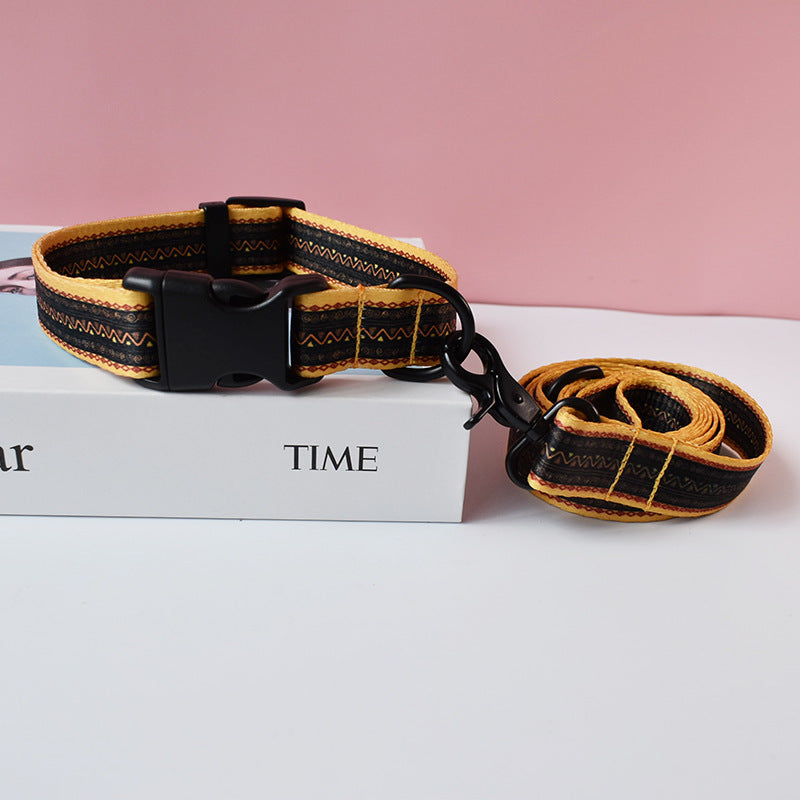 Ethnic Style Webbing Printed Pet Collar Outdoor Dog Walking Dog Leash